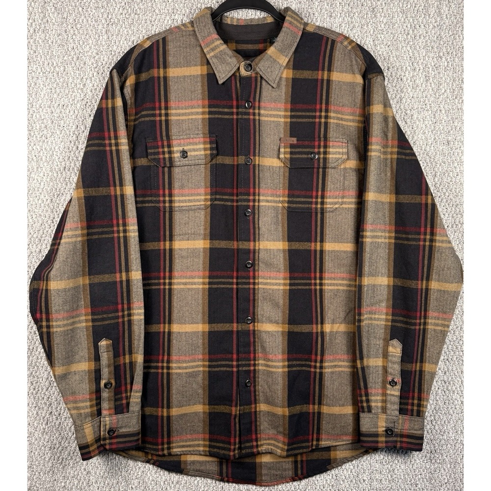 Orvis Plaid Flannel Shirt Jacket Mens XL Cotton Shacket Hand Pockets Brown